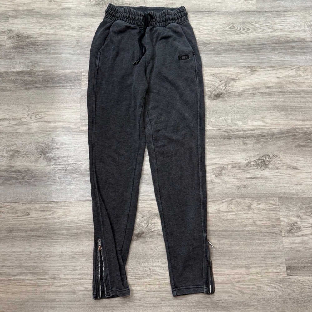 PINK Victorias Secret Charcoal Gray Acid Wash Ankle Zip Joggers XS - Picture 5 of 11